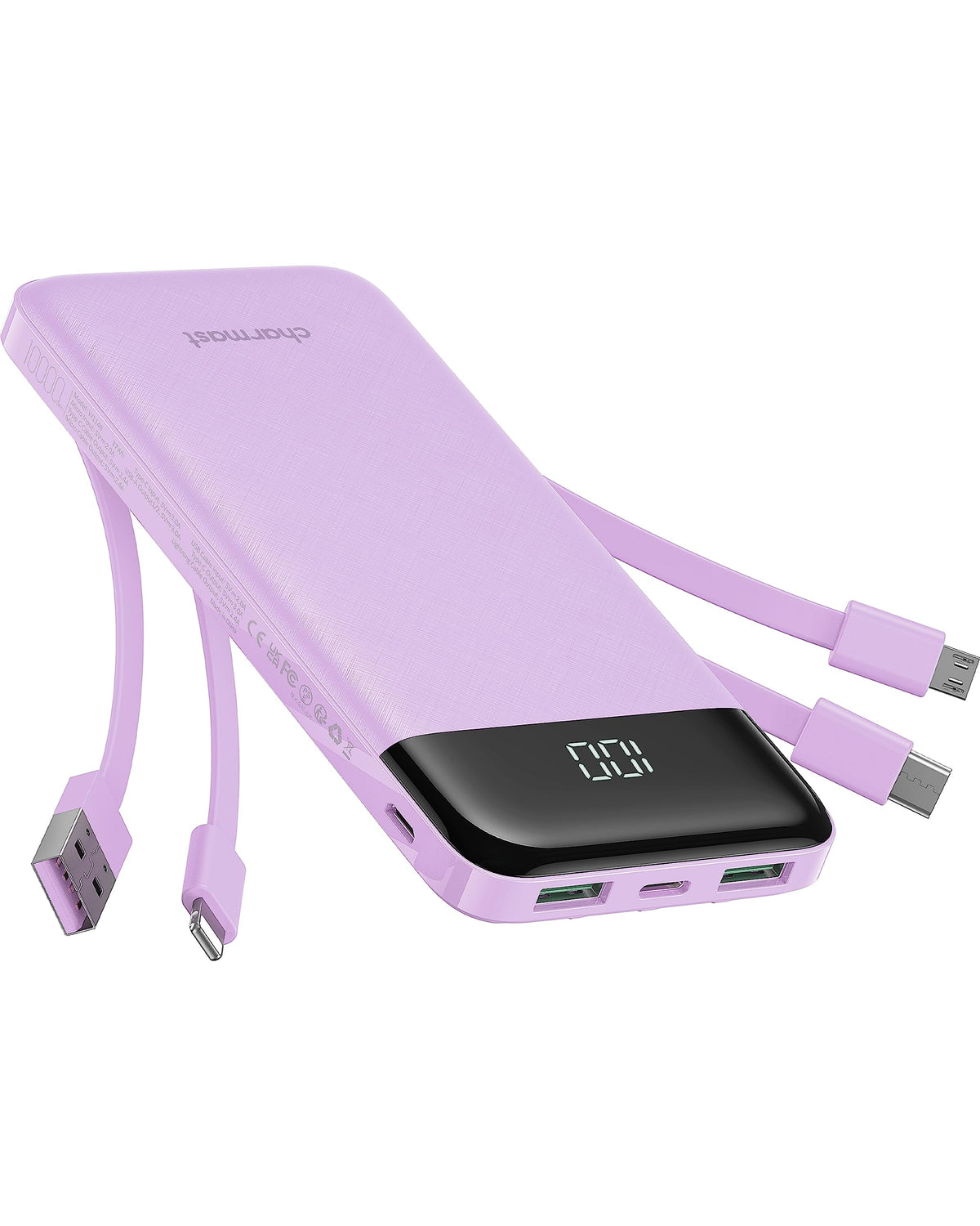 Portable Charger with Built-In Cables – 10000mAh Power Bank