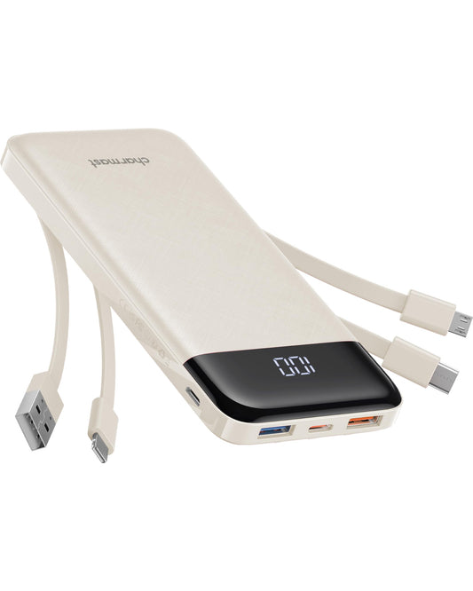 Portable Charger with Built-In Cables – 10000mAh Power Bank